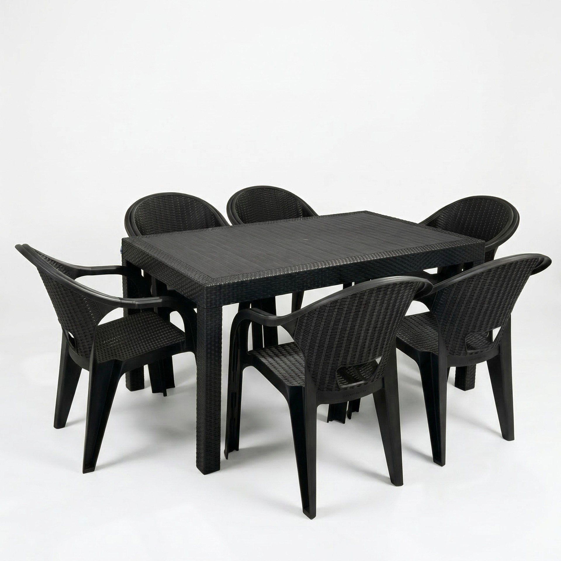 Flash 90x150 cm Rattan 6 Kişilik Masa Takımı Camsız Flash Sandalye Bahçe Teras Takımı Oturma Grubu