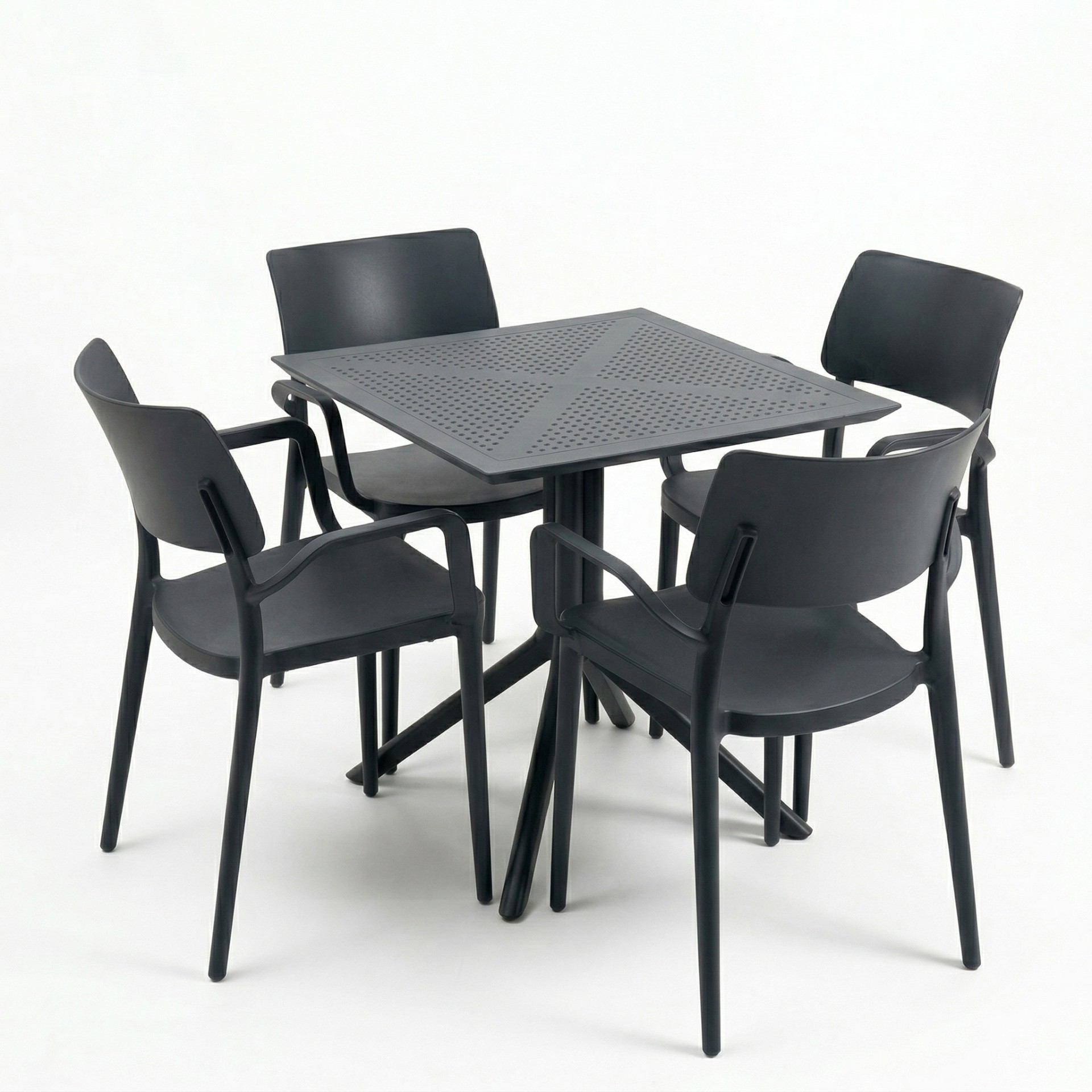 Zen 4 Kişilik Cafe Kollu Bistro Set 70x70 Sorty Bee Sabit Masa