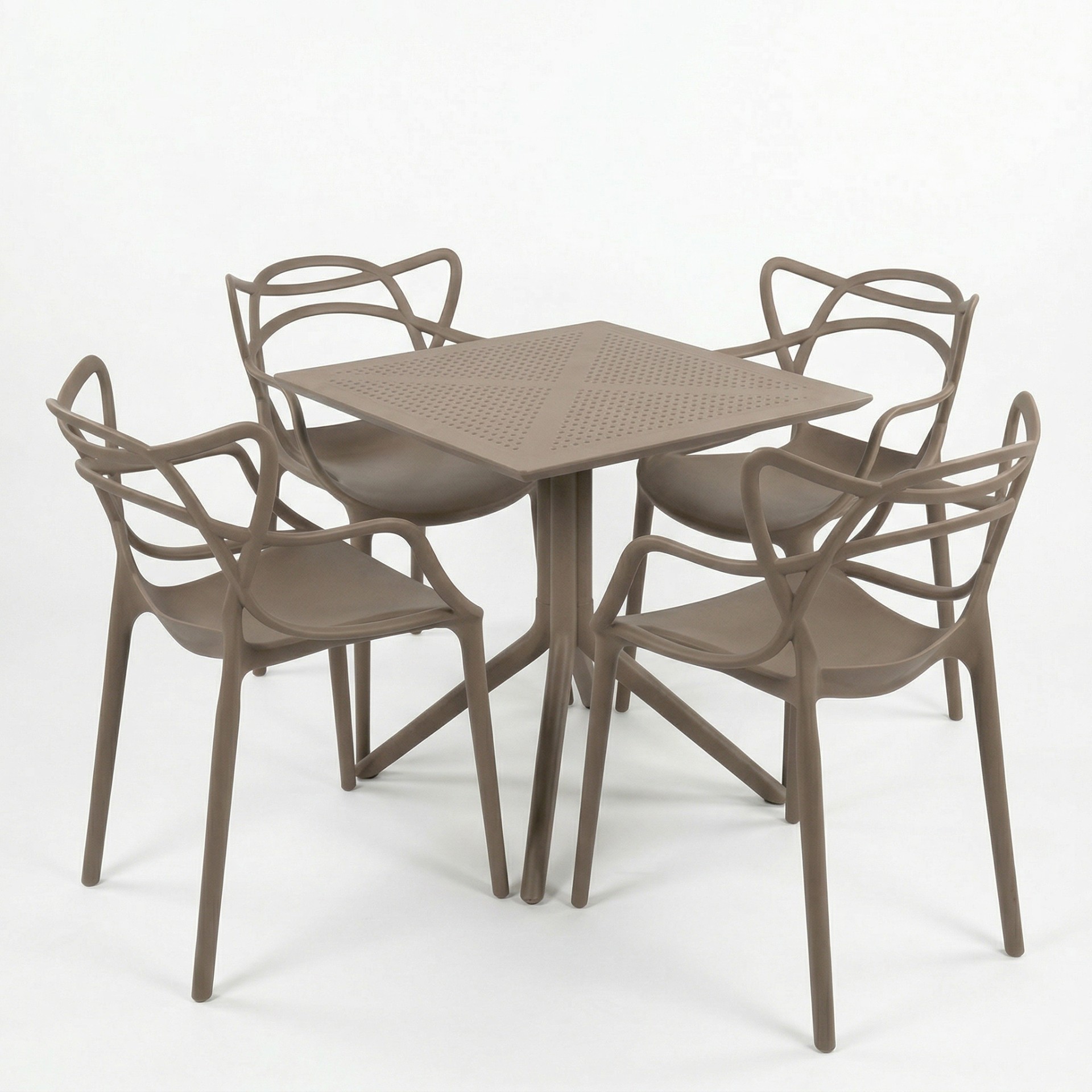 Santa 4 Kişilik Cafe Kollu Bistro Set 70x70 Sorty Bee Sabit Masa - Kapiçino