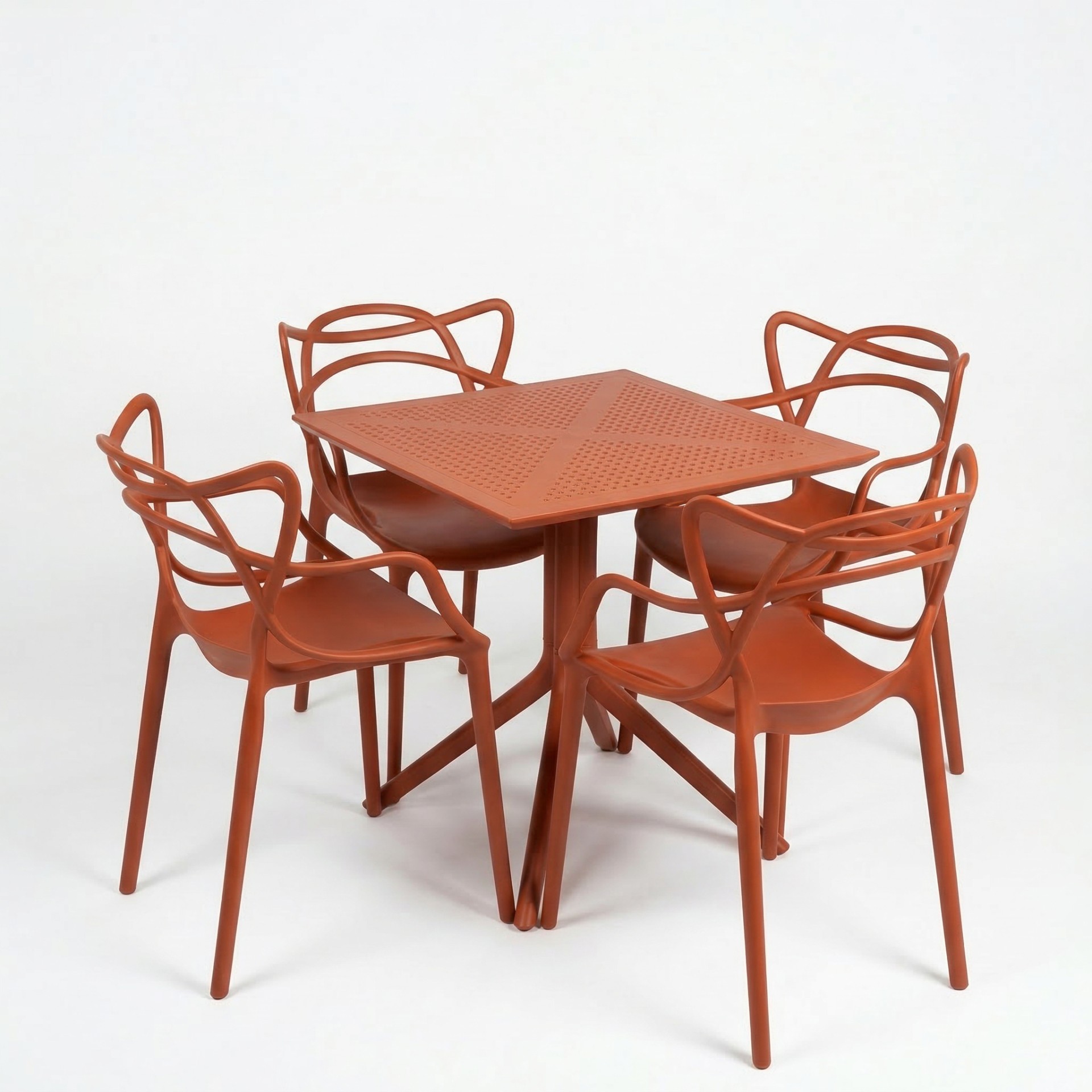 Santa 4 Kişilik Cafe Kollu Bistro Set 70x70 Sorty Bee Sabit Masa - Kırmızı